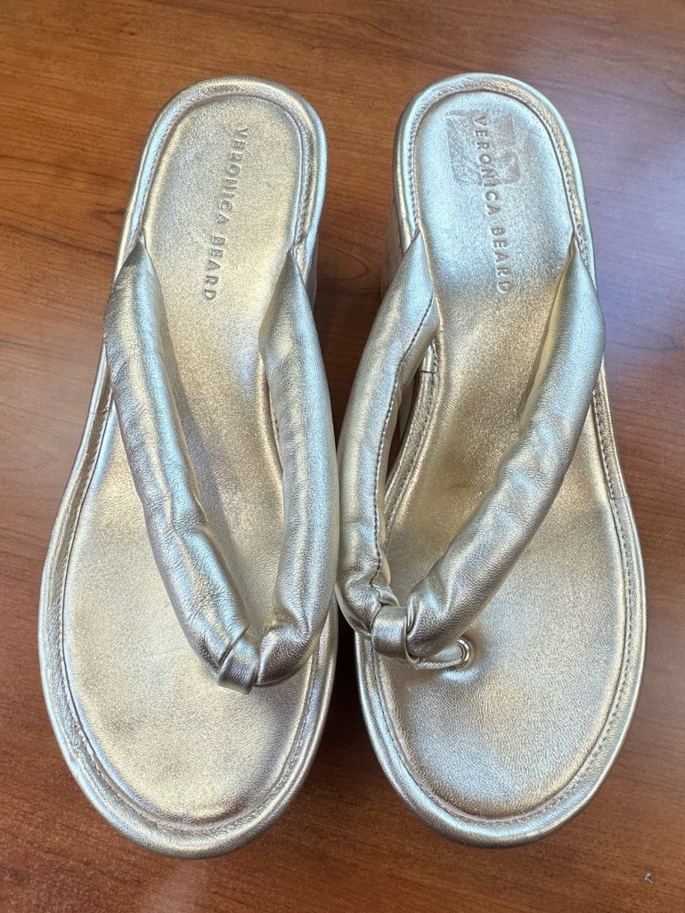Veronica Beard Genocork Metallic Champagne Thong Sandals Sz 10 - Picture 3 of 16